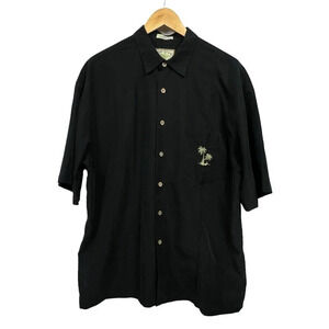 Hibiscus Hawaii Shirt Men's Sz Large Black Tropical Short Sleeve Button Up Palm